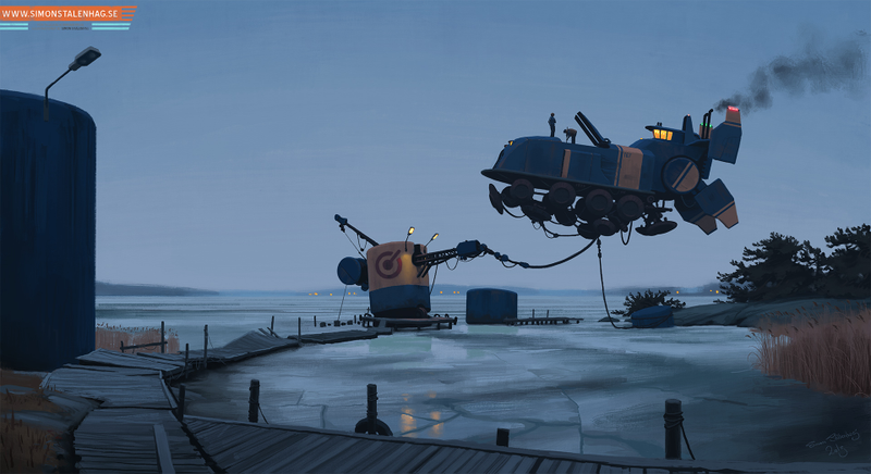Illustration for article titled Cool paintings show the everyday life of a post-futuristic world